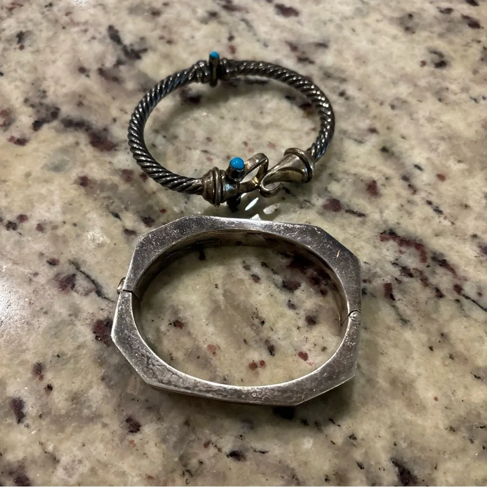 925 Sterling Silver Bracelet turquoise scrap bangle - Picture 2 of 8